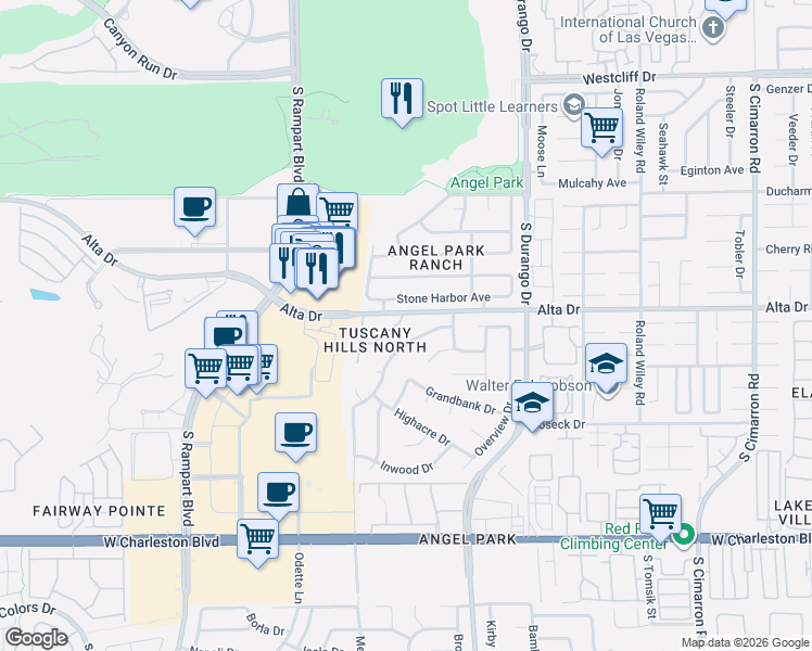 map of restaurants, bars, coffee shops, grocery stores, and more near 8605 Trianon Lane in Las Vegas