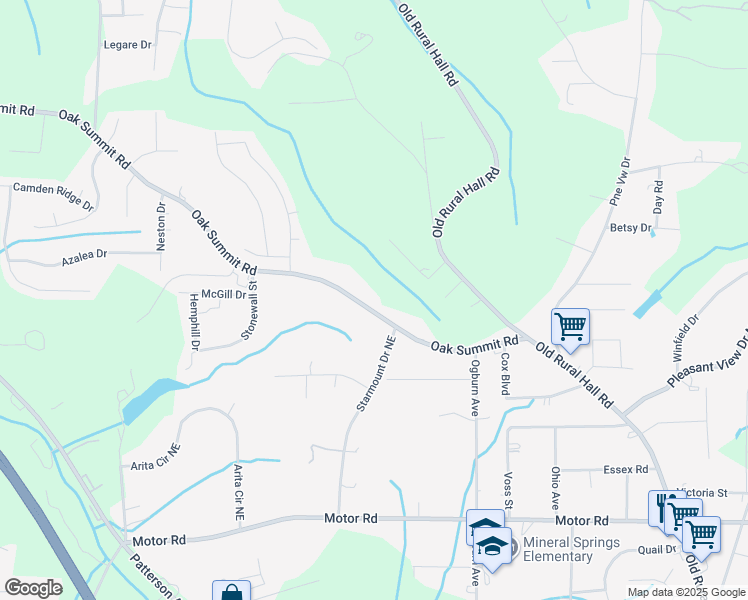 map of restaurants, bars, coffee shops, grocery stores, and more near 635 Oak Summit Road in Winston-Salem