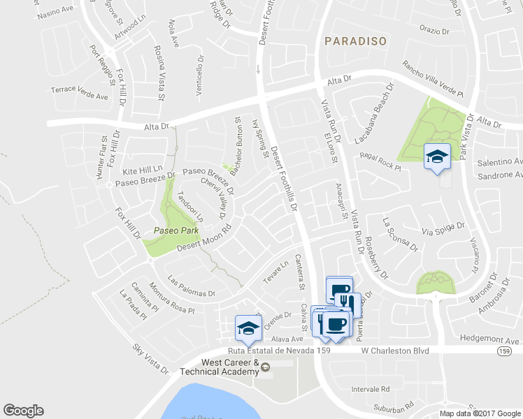 map of restaurants, bars, coffee shops, grocery stores, and more near 11909 Amistoso Lane in Las Vegas