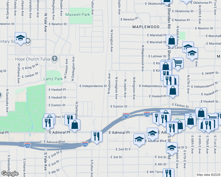 map of restaurants, bars, coffee shops, grocery stores, and more near 807 North Hudson Avenue in Tulsa