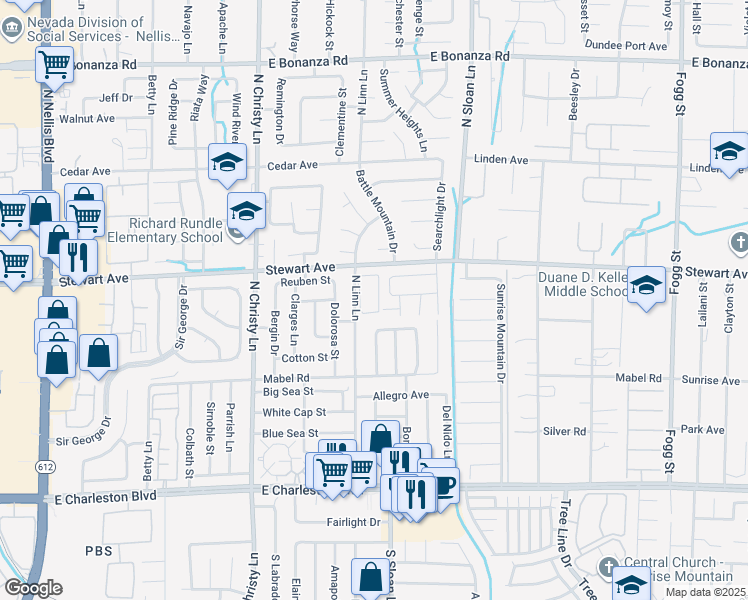map of restaurants, bars, coffee shops, grocery stores, and more near 360 North Linn Lane in Las Vegas