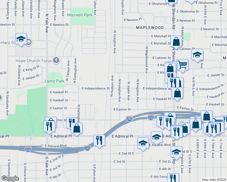 map of restaurants, bars, coffee shops, grocery stores, and more near 807 North Hudson Avenue in Tulsa