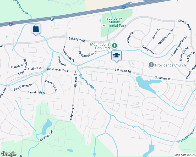 map of restaurants, bars, coffee shops, grocery stores, and more near 215 Old Towne Drive in Mt. Juliet