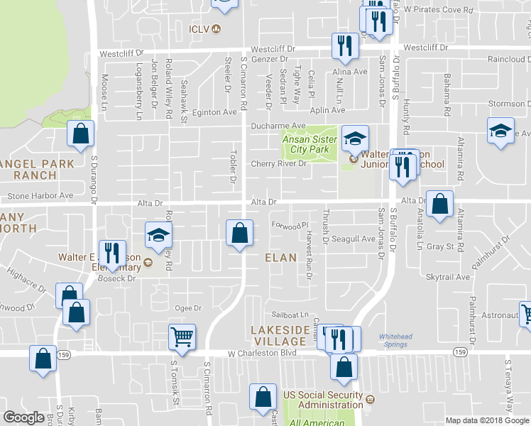 map of restaurants, bars, coffee shops, grocery stores, and more near 549 Yacht Harbor Drive in Las Vegas