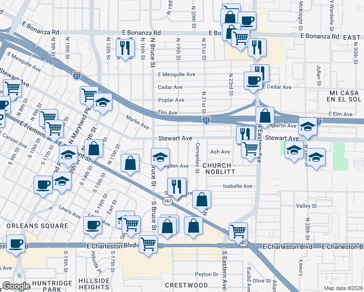 map of restaurants, bars, coffee shops, grocery stores, and more near 2000 Stewart Avenue in Las Vegas