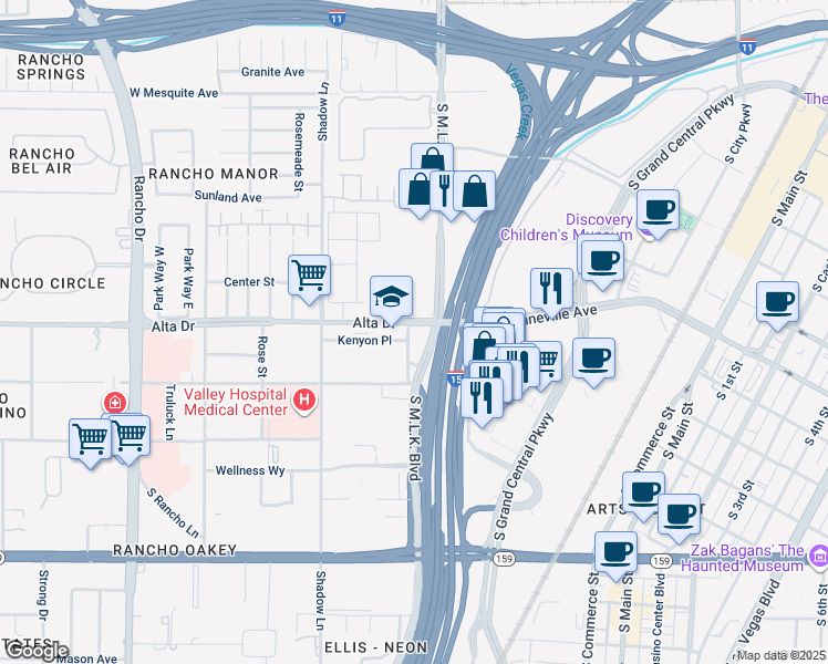 map of restaurants, bars, coffee shops, grocery stores, and more near 501 Desert Lane in Las Vegas