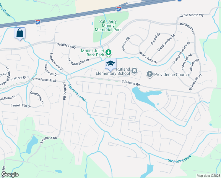 map of restaurants, bars, coffee shops, grocery stores, and more near 174 Old Towne Drive in Mt. Juliet