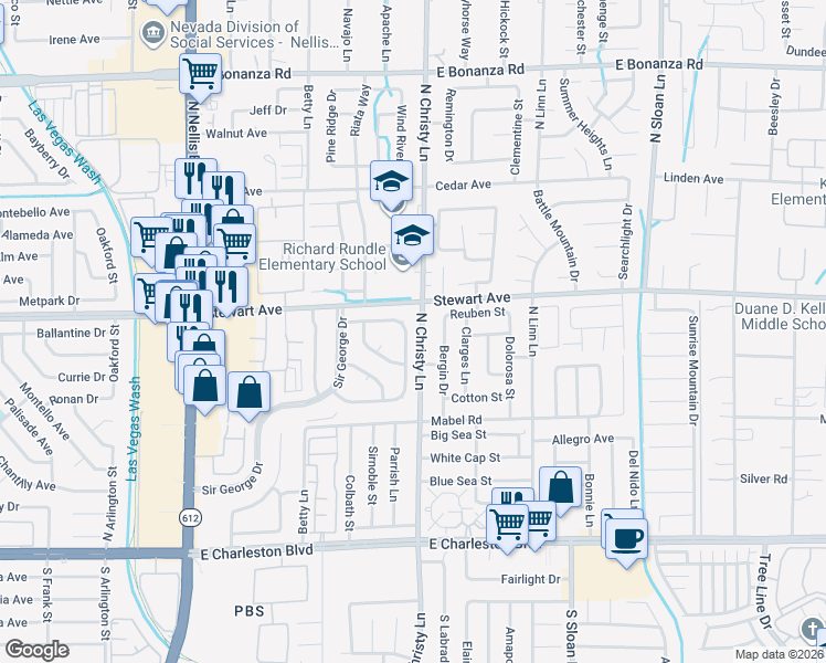 map of restaurants, bars, coffee shops, grocery stores, and more near in Las Vegas