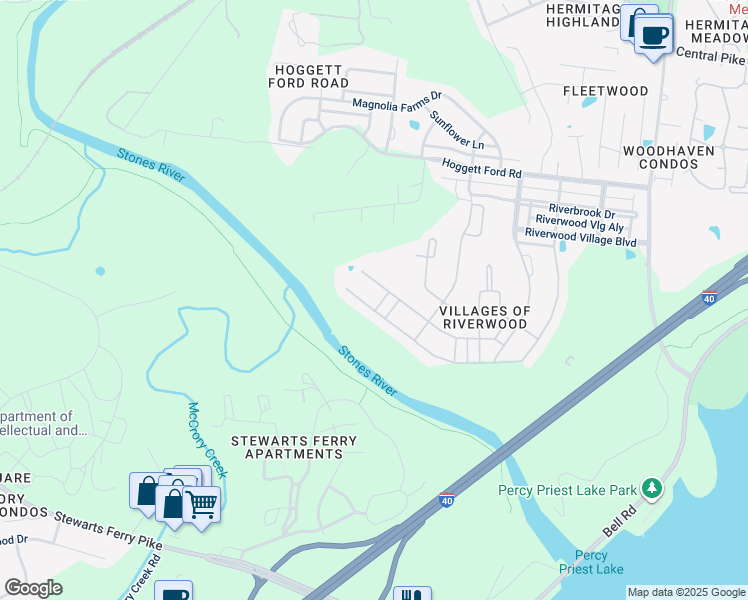 map of restaurants, bars, coffee shops, grocery stores, and more near 1953 Stonewater Drive in Nashville