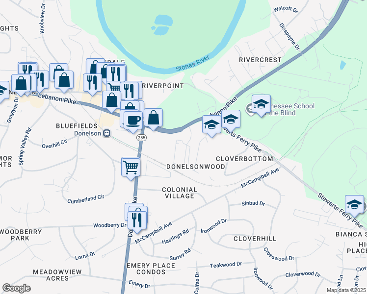 map of restaurants, bars, coffee shops, grocery stores, and more near 2833 Lebanon Pike in Nashville