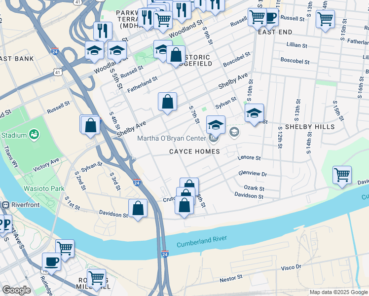 map of restaurants, bars, coffee shops, grocery stores, and more near 653 South 6th Street in Nashville