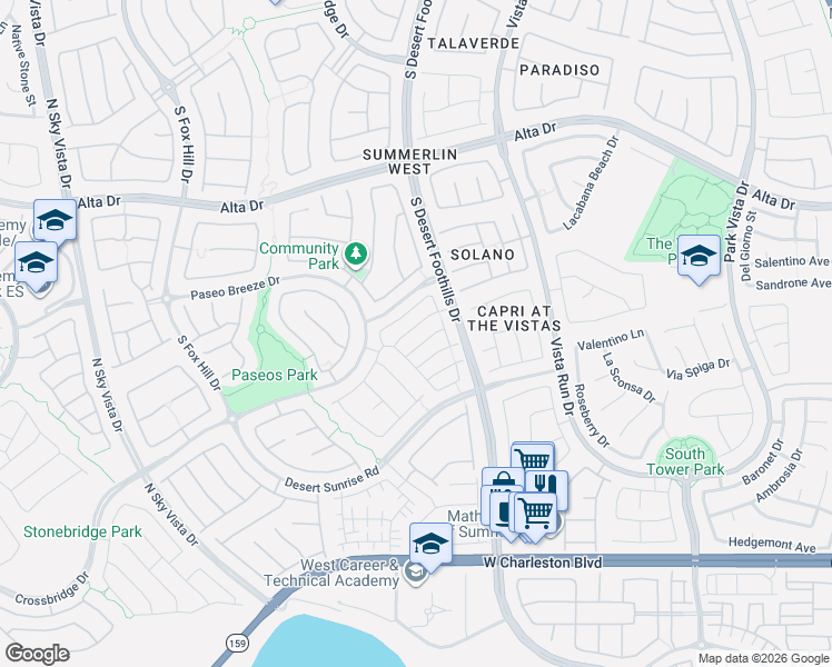 map of restaurants, bars, coffee shops, grocery stores, and more near 11901 Amistoso Lane in Las Vegas