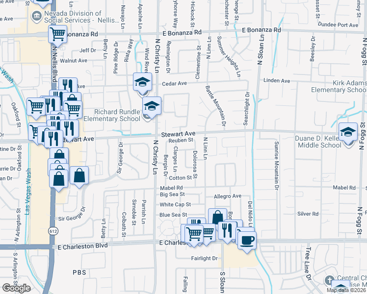 map of restaurants, bars, coffee shops, grocery stores, and more near 5550 Reuben Street in Las Vegas