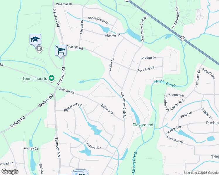 map of restaurants, bars, coffee shops, grocery stores, and more near 3526 Grandview Crossing Lane in Pfafftown