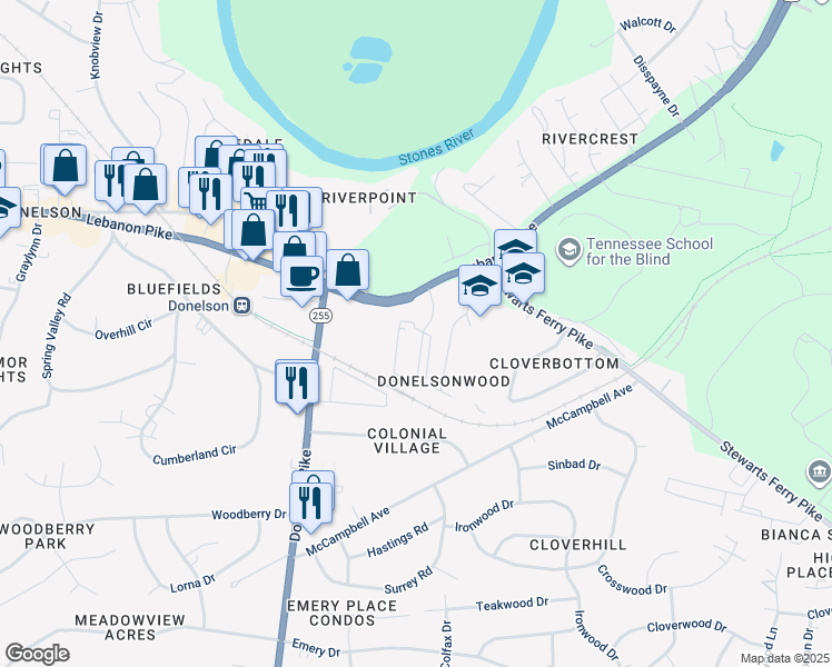 map of restaurants, bars, coffee shops, grocery stores, and more near 2833 Lebanon Pike in Nashville