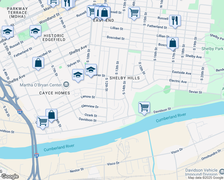 map of restaurants, bars, coffee shops, grocery stores, and more near 717 South 12th Street in Nashville