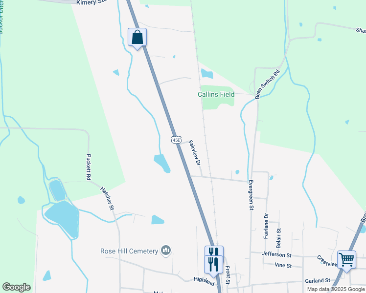 map of restaurants, bars, coffee shops, grocery stores, and more near 3235 North Meridian Street in Greenfield