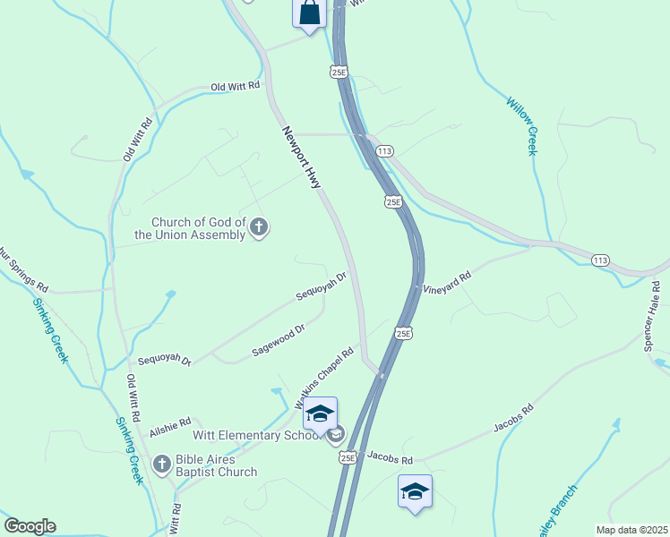 map of restaurants, bars, coffee shops, grocery stores, and more near 112 Sequoyah Drive in Morristown