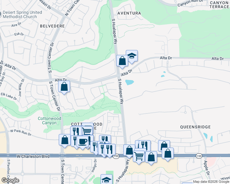 map of restaurants, bars, coffee shops, grocery stores, and more near 10005 Bow Ridge Court in Las Vegas