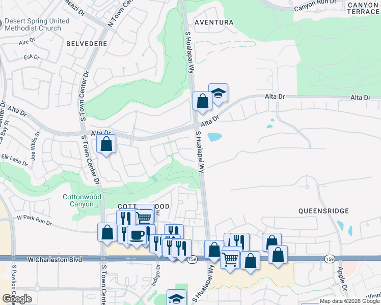 map of restaurants, bars, coffee shops, grocery stores, and more near 10005 Bow Ridge Court in Las Vegas