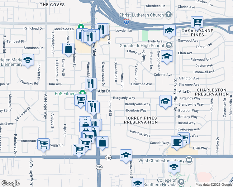 map of restaurants, bars, coffee shops, grocery stores, and more near 6600 Alta Drive in Las Vegas