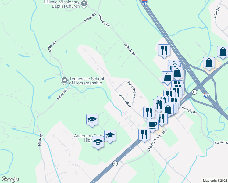 map of restaurants, bars, coffee shops, grocery stores, and more near 242 Doe Run Boulevard in Clinton