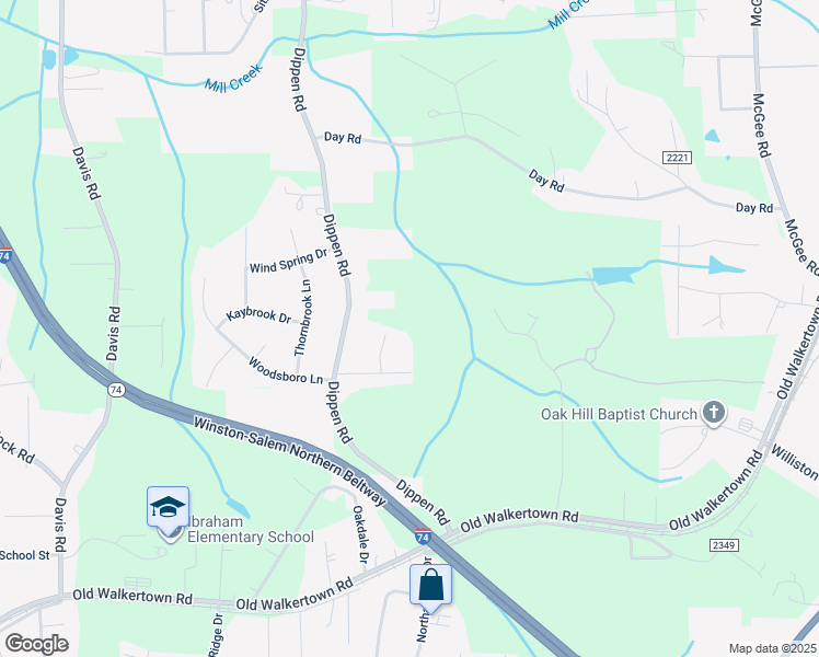 map of restaurants, bars, coffee shops, grocery stores, and more near Tall Tree Court in Winston-Salem