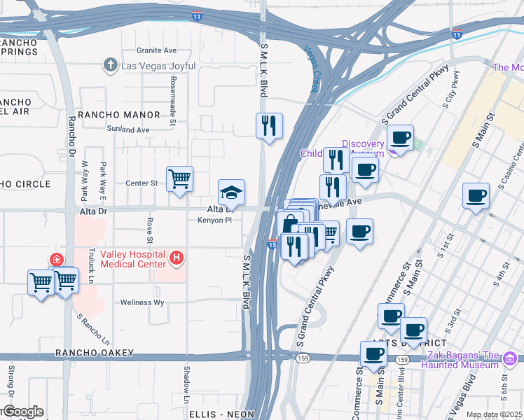 map of restaurants, bars, coffee shops, grocery stores, and more near Alta Dr & S Martin Luther King Blvd in Las Vegas