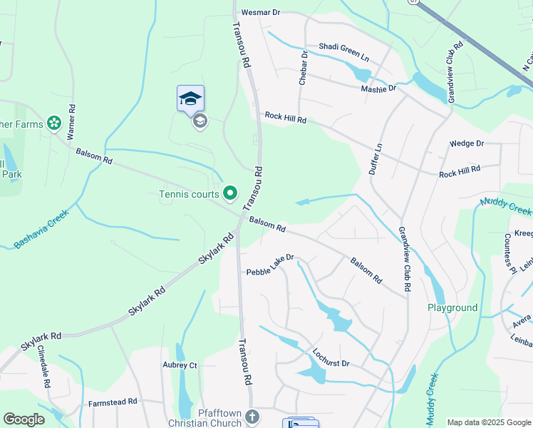 map of restaurants, bars, coffee shops, grocery stores, and more near 4871 Balsom Road in Pfafftown