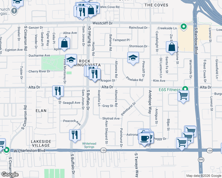 map of restaurants, bars, coffee shops, grocery stores, and more near 7221 Alta Drive in Las Vegas
