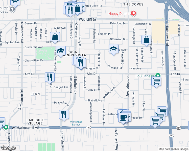 map of restaurants, bars, coffee shops, grocery stores, and more near 7221 Alta Drive in Las Vegas
