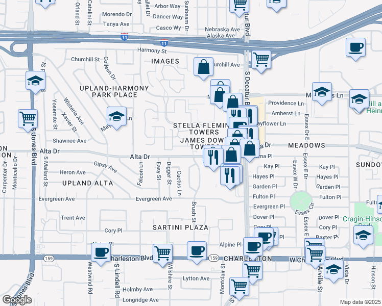 map of restaurants, bars, coffee shops, grocery stores, and more near 5100 Alta Drive in Las Vegas