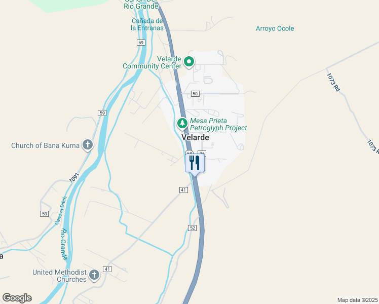 map of restaurants, bars, coffee shops, grocery stores, and more near 1037 Road 1421 in Velarde