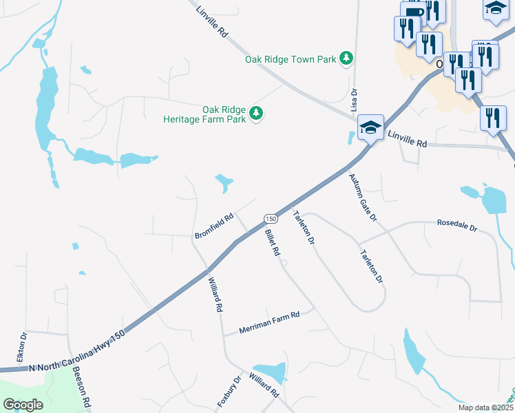map of restaurants, bars, coffee shops, grocery stores, and more near 8501 Bromfield Road in Oak Ridge