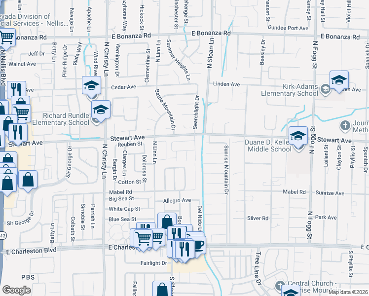 map of restaurants, bars, coffee shops, grocery stores, and more near 5805 Dana Rogers Drive in Las Vegas