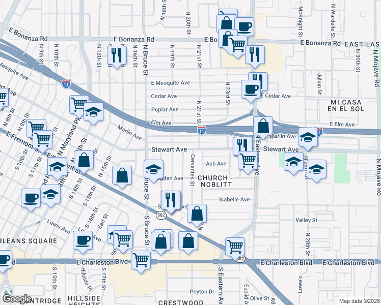 map of restaurants, bars, coffee shops, grocery stores, and more near 2000 Stewart Avenue in Las Vegas