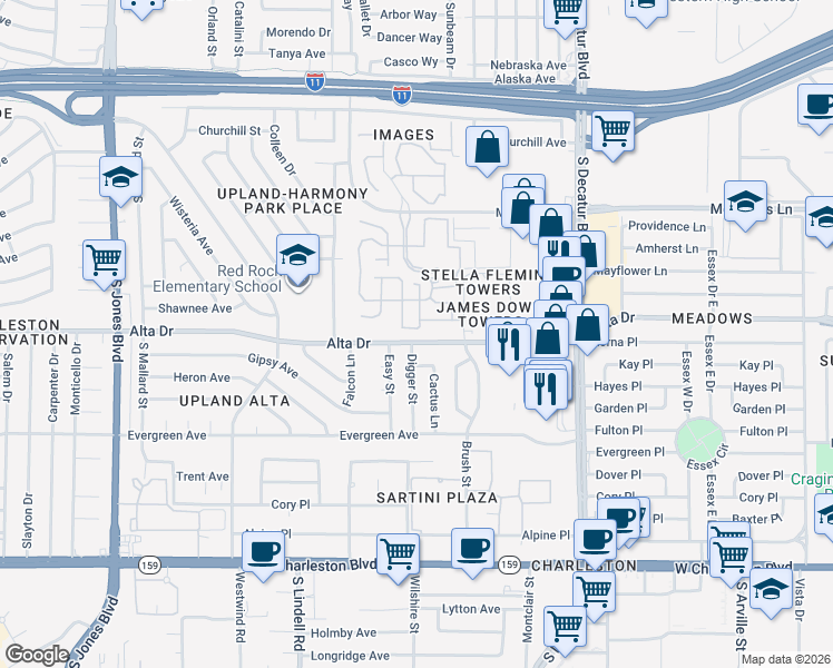 map of restaurants, bars, coffee shops, grocery stores, and more near 5124 Alta Drive in Las Vegas