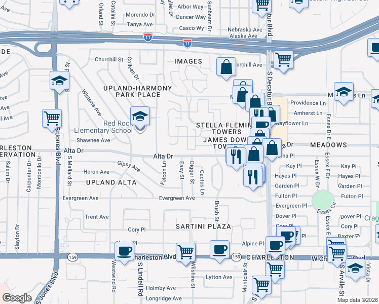 map of restaurants, bars, coffee shops, grocery stores, and more near 5124 Alta Drive in Las Vegas