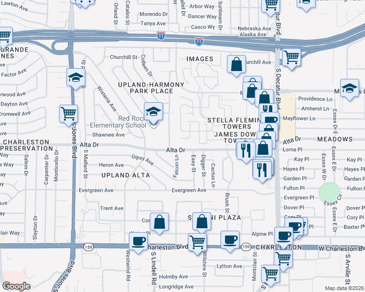 map of restaurants, bars, coffee shops, grocery stores, and more near in Las Vegas