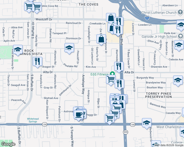 map of restaurants, bars, coffee shops, grocery stores, and more near 6944 Alta Drive in Las Vegas
