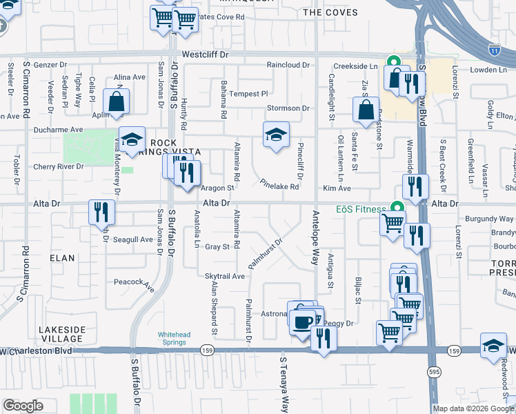map of restaurants, bars, coffee shops, grocery stores, and more near 7117 Alta Drive in Las Vegas