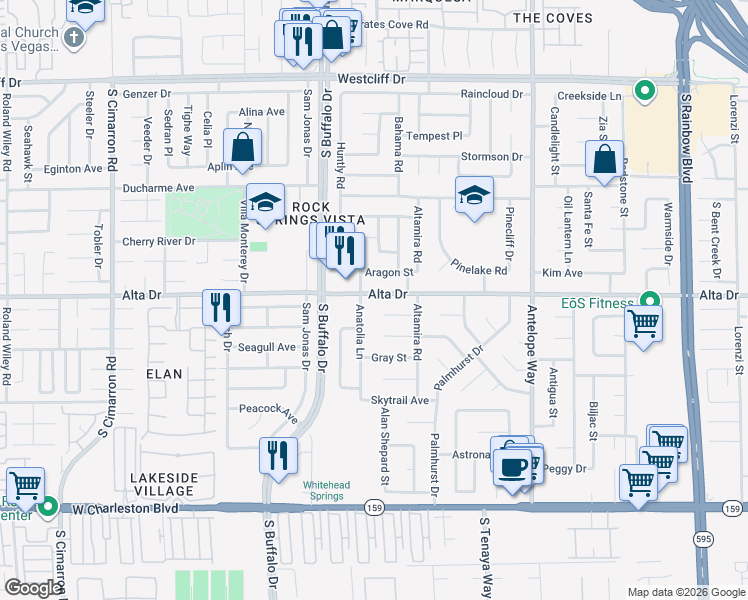 map of restaurants, bars, coffee shops, grocery stores, and more near 7305 Alta Drive in Las Vegas
