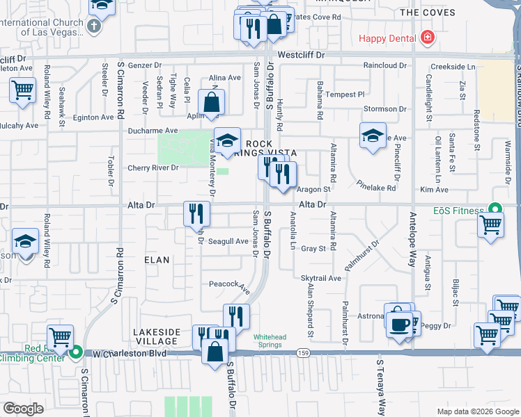 map of restaurants, bars, coffee shops, grocery stores, and more near 450 South Buffalo Drive in Las Vegas
