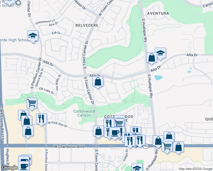 map of restaurants, bars, coffee shops, grocery stores, and more near 608 Point Ridge Place in Las Vegas