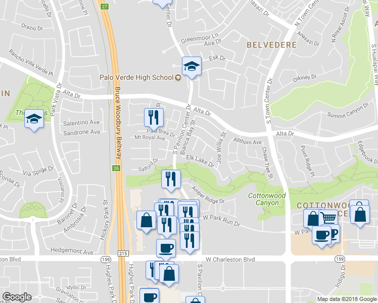 map of restaurants, bars, coffee shops, grocery stores, and more near 624 Bianca Bay Street in Las Vegas