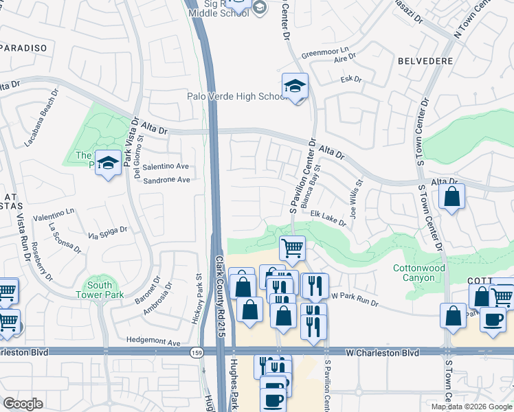 map of restaurants, bars, coffee shops, grocery stores, and more near 11001 Edina Court in Las Vegas