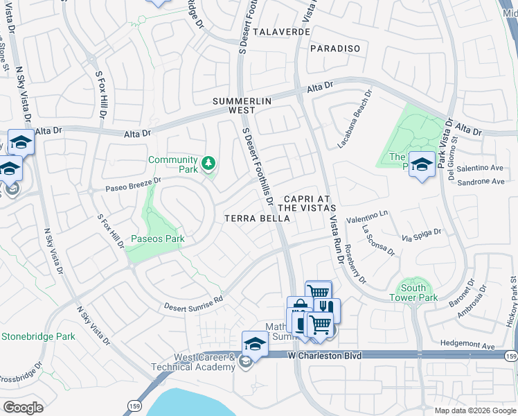 map of restaurants, bars, coffee shops, grocery stores, and more near 11821 Amistoso Lane in Las Vegas