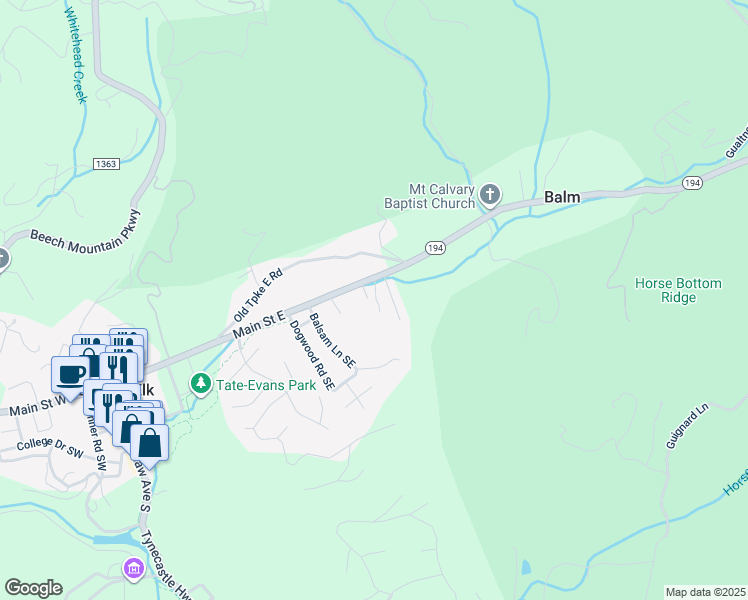 map of restaurants, bars, coffee shops, grocery stores, and more near 700 North Carolina 194 in Banner Elk