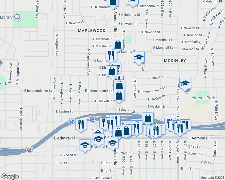 map of restaurants, bars, coffee shops, grocery stores, and more near 807 North Oxford Avenue in Tulsa