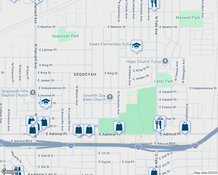 map of restaurants, bars, coffee shops, grocery stores, and more near 808 North Richmond Avenue in Tulsa